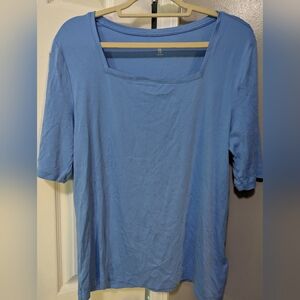 Amazon Essentials White and 2 Shades of Blue, Relaxed Short Sleeve Tees.